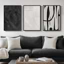 Framed Black and White Abstract Wall Art, 3 Piece Modern Canvas Prints Paintings Art for Walls, Minimalist Black White Abstract Pictures for Living Room Bedroom Dining Room Office Wall Decor 16x24 In