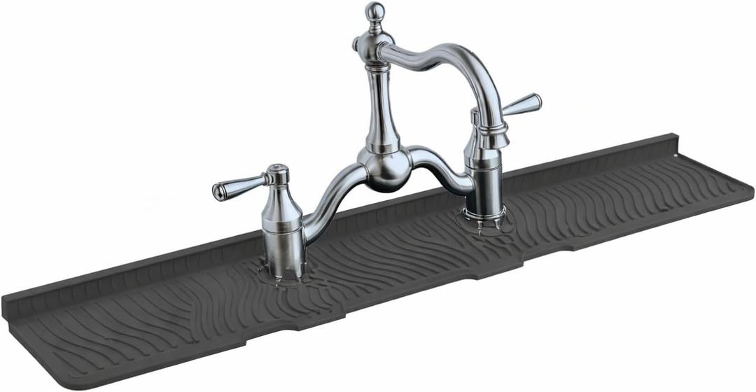 2 Hole Kitchen Sink Splash Guard (22 INCH) Wide-Modern Faucet Mat for Kitchen Sink-Flexible, Durable, Silicone Faucet Splash Guard Grey-Double Handle Faucets with 8 Spacing-Easy to Clean