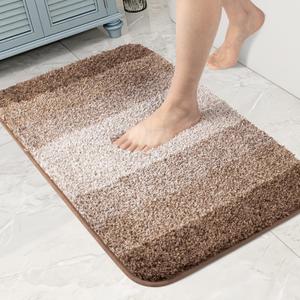 Walensee Bath Mat for Bath - Non Slip, Machine Washable (20 x 32, Ombre Brown) Water Absorbent Soft Microfiber Shaggy Plush Thick