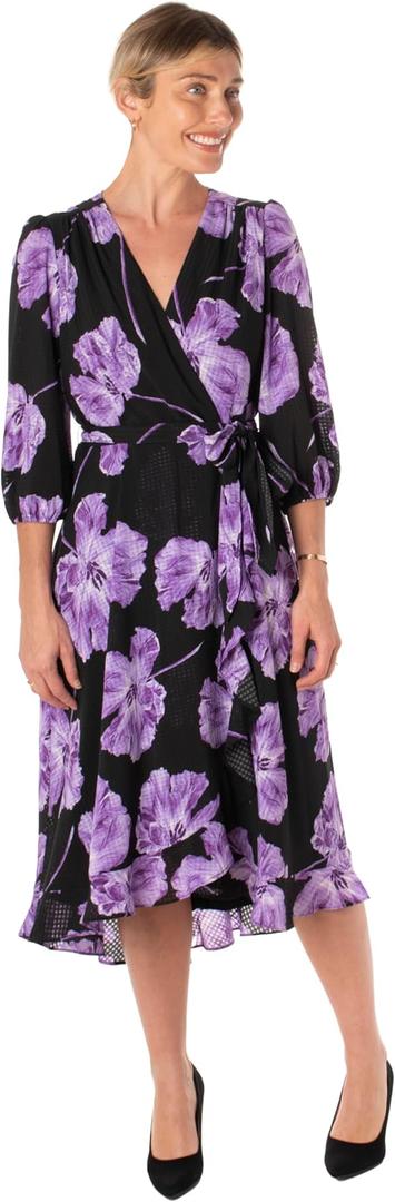 Women's Iris Floral Faux Wrap Midi, Size 14