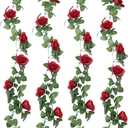 Syhood Artificial Rose Garlands Rose Vines Leaves Banners Hanging Fake Floral Garland Flower Vine for Wedding Arch Ceremony Home Garden Outdoor Party Wall Decorations, 14.4 ft(Red,2 Pieces)