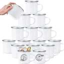 16 Pack Sublimation Blanks Enamel Mug Camping Outdoor Coffee Travel Metal Mug with Silver Rim for Heat Transfer DIY Gift White 12oz