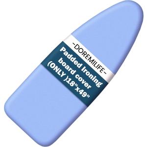 Ironing Board Cover and Pad 18x49 Large, Extra Thick Natural Cotton, Silicone Coated, Scorch Resistant, Elastic Edge with Hook Loop Strap, Wide Iron Board Padding, Heatproof Blue