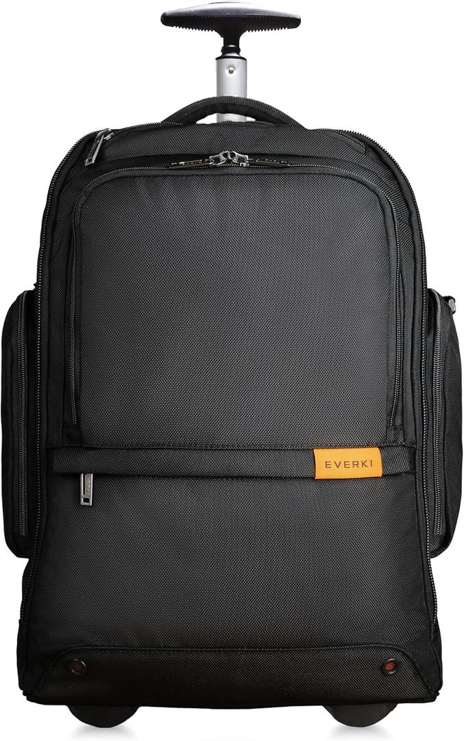 VERKI 123 Wheeled 32L Laptop Backpack - Rolling Backpack for Men & Women - Carry-On Travel Roller Backpack for Laptops - Fits 15.6 to 16 Inches with Replaceable Wheels for Business & Work - Black