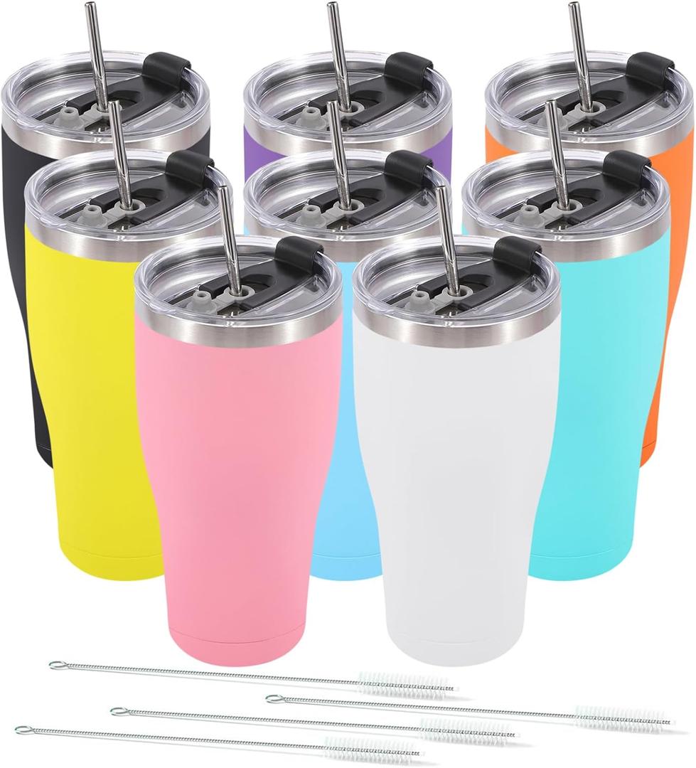 Dongni 30 oz Tumbler with Lid and Straw, Powder Coated Tumbler, Stainless Steel Tumblers Bulk, Insulated Vacuum Double Wall Coffee Travel MugMix 6 pack