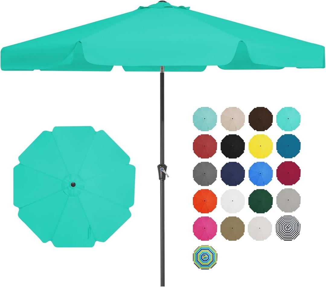 JEAREY 9' Patio Umbrellas Outdoor Table Market Umbrella w/Push Button Tilt/Crank, 8 Sturdy Ribs, UV Protection Waterproof Sunproof(Aqua Sky)