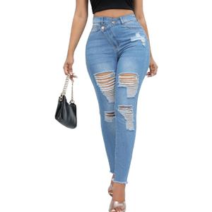 Women Skinny Ripped Jeans Stretch Distressed Destroyed Denim Pants (X-Large, 8115 Light Blue)