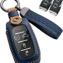 for Dodge Ram Key Fob Cover Leather Car Key Case Protector keychain Smart Key Fob Holder Compatible for 2019-2024 Dodge Ram 1500 2500 3500 4500 5500 (Blue)