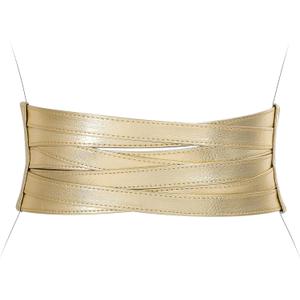 XZQTIVE Wide Elastic Belts for Women Dresses Black Waist Corset Belt for Women Fashion Wide Stretchy Belts (Fits Waist Sizes 36-40 In(leather Part 14.2 In), Width 4 in Braided Gold)