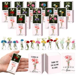 24 Sets Mother's Day Bulk Gifts for Women Teacher Nurse Appreciation Positive Mini Bud Vases with Flower Office Desk Decor Mini Box Breathing Thank You Gifts for Graduation Coworker Staff (Clear)