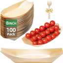 100-Pack Wooden Disposable Plates 8 IN Boat Plates Food Trays Disposable Dessert Plates Disposable Food Boats for Party Weddings Picnic (Actual Size Used: 4.72" D x 2.76" W x 0.87" H)