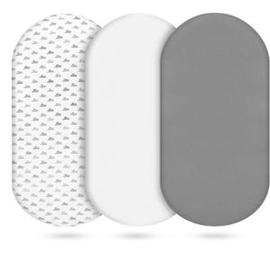 Muslin Bassinet Sheets 3 Pack, Cotton Bassinet Sheets for Baby Girl and Boy, Breathable Bedside Sleeper Bassinet Fitted Sheet, Universal Rectangle & Oval Bassinet Cover, 28x14 to 33x18, Cloud Gray