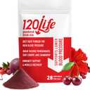 120/Life Blood Pressure Support, Natural Beet Root Powder Drink Mix with Pomegranate Powder, Cranberry Supplement, Tart Cherry, Hibiscus, and Magnesium (28 Servings) - Gluten-Free, Vegan (EXP 12/01/27)