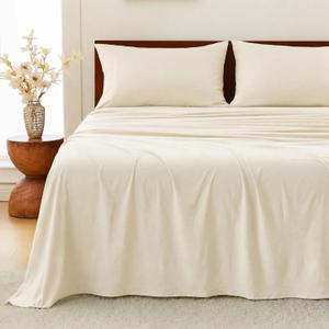 GOKOTTA 4-Pcs King Size Sheets Set, 10-16" Deep Pocket, Non-Slip Elastic Corner Straps, Washed & Brushed Microfiber Polyester - Hotel Luxury, Ultra Soft, Breathable, Wrinkle-Free, Anti-Rip - Beige