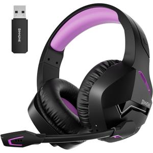 BINNUNE 2.4GHz Wireless Gaming Headset, Bluetooth 5.3 Gaming Headphones with Noise Canceling Mic, 120H Ultra-Long Battery, 50mm Drivers, Multi-Platform for PC / PS5 /PS4/ Switch/Mobile, Purple