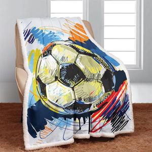 YISUEMEI Watercolor Soccer Sherpa Blanket, Soft and Plush Sports Theme Fleece Throw Blanket for Boys and Girls, 50x60 Inches