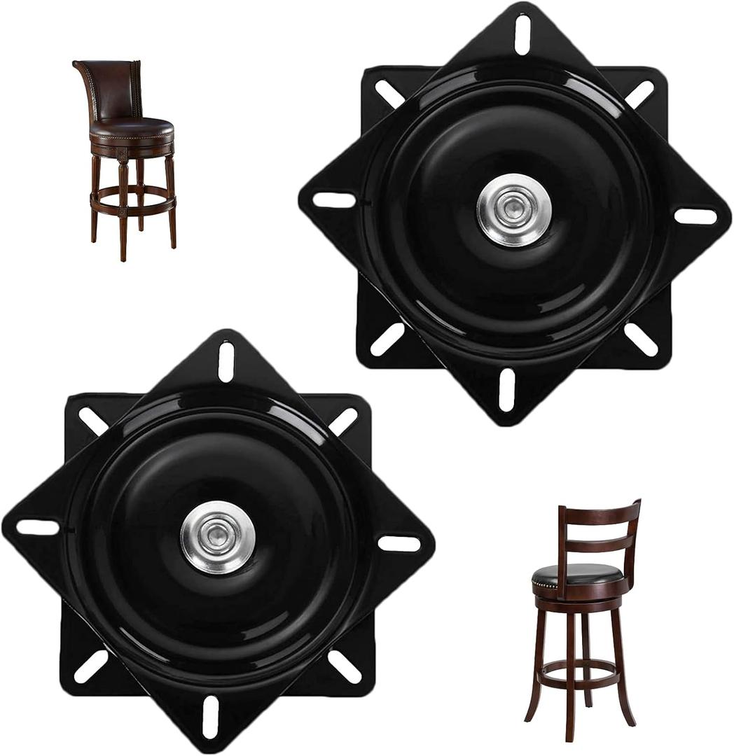 2 Pack 8 Inch Heavy Duty Bar Stool Swivel Replacement for Recliner Chair, Square Swivel Mechanism for Furniture, Seat Swivel Base Bar Stool Swivel Mount Plate, Ball Bearing Swivel Boat Seat, Black