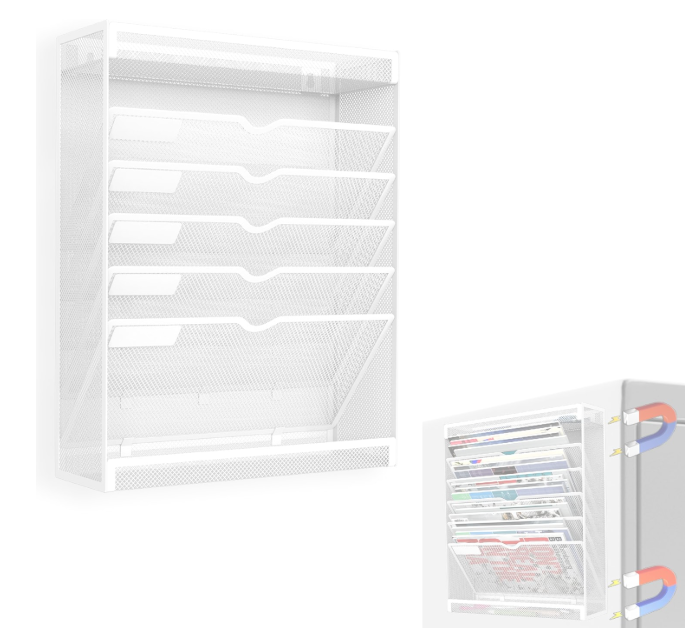 LQPAFZ 7 Tier Magnetic File Holder, No Drilling Wall File Organizer for File Cabinets Whiteboard Refrigerator,Office,Classroom, Hanging Paper Folder Holder, White