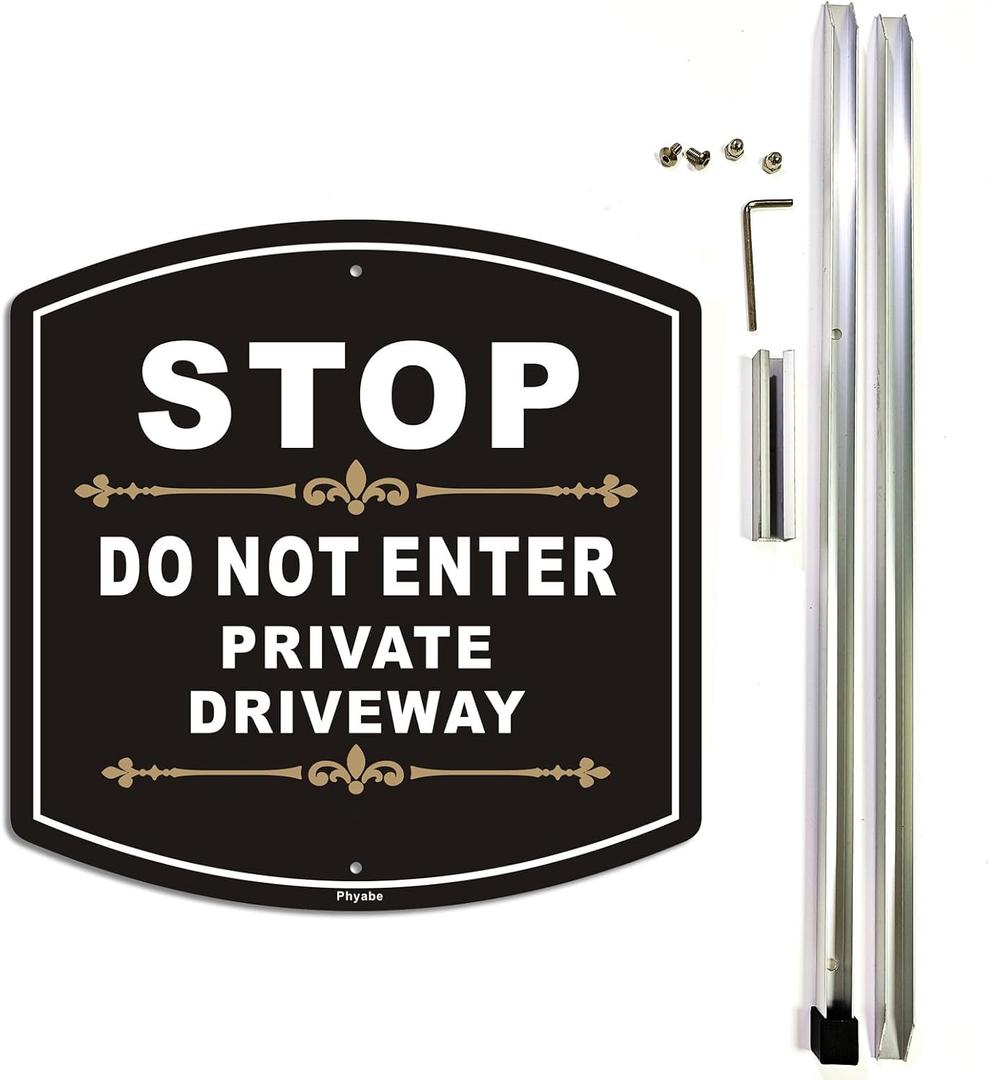Stop Do Not Enter Private Driveway Sign with Stake, Aluminum Metal Private Driveway Sign, 28" Total Length, Heavy Duty Weather Resistant