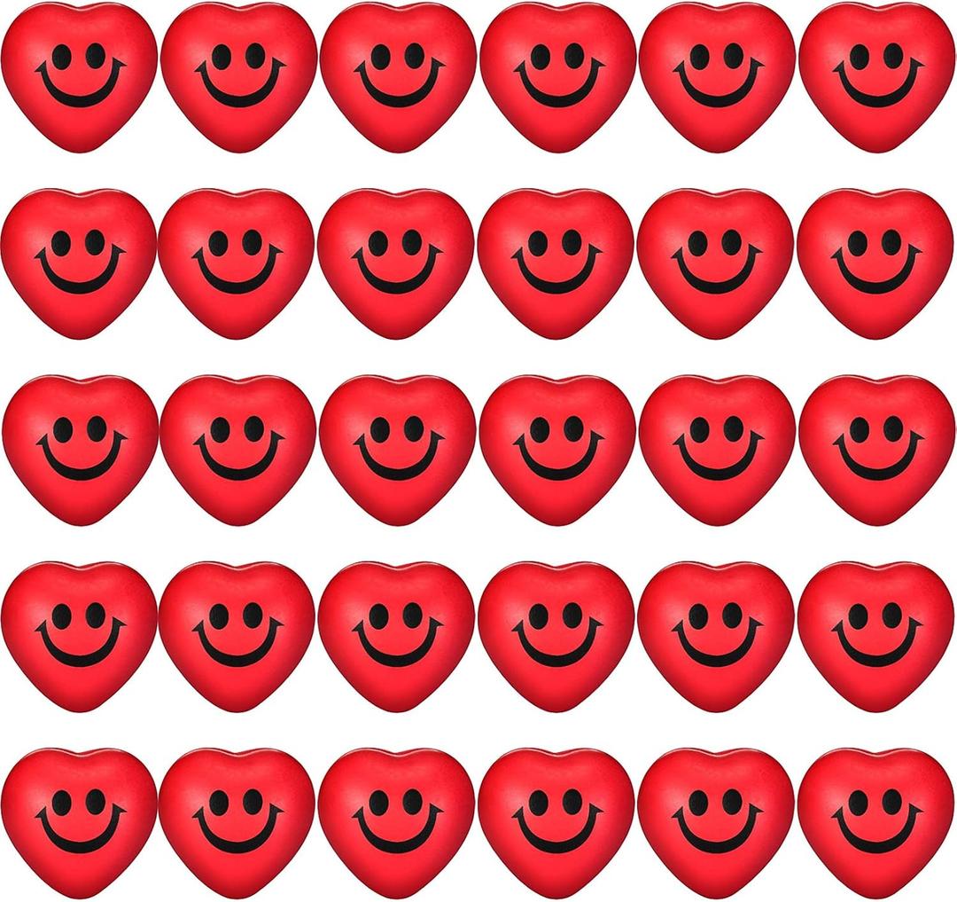 Blulu 30 Pieces Heart Stress Relief Balls, Smile Funny Face Mini Foam Balls for School Carnival Reward, Valentine Party Gift Bag Fillers(Red)