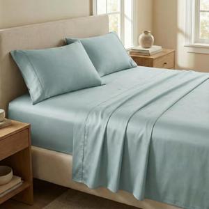 Beckham Hotel Collection Sheets Set Cal King Size, 100% Cotton Sateen Fabric, Silky Smooth & Soft, Cool Touch, 16 Deep Pocket, 4-Piece, Aqua Gray