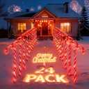 Candy Cane Lights 24 Pack- 168 Red Lights for Outdoor Christmas Decor, Connectable 22 Inch Lawn Pathway Markers for Yard, Patio, Waterproof Walkway Holiday Decorations