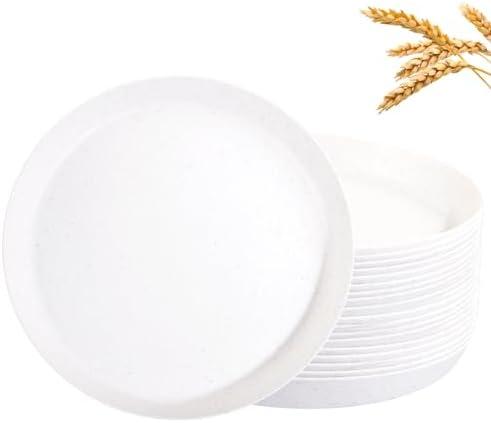 Ejonirinjonir 47pcs White Wheat Straw Dinner Plates - Lightweight, Unbreakable, Premium Reusable Plates for Family Dinner, School, Picnic