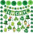 St. Patrick's Day Decorations Kit, Lucky Banner, Glitter Garlands, Pom Poms & Hanging Swirls, Shamrock Party Decor for Home Party