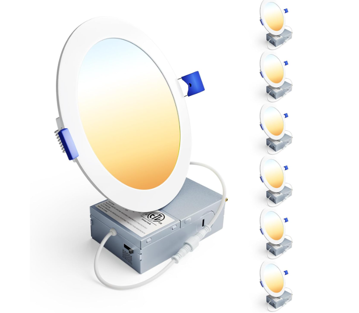 Ensenior 6 Pack 6 Inch LED Recessed Light, Dimmable, 2700K-5000K 5CCT, 1200LM High Brightness, 12W 120V, Damp Rated, ERL-12X-ETL, Ultra-Thin Canless Wafer Ceiling Light - ETL & FCC & IC
