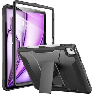 Soke Case for iPad Air 13-Inch M3 2025 & M2 2024,with Built-in Screen Protector and Kickstand, Rugged Full-Body Heavy Duty Protective Cover for Apple iPad Air 13 - Black