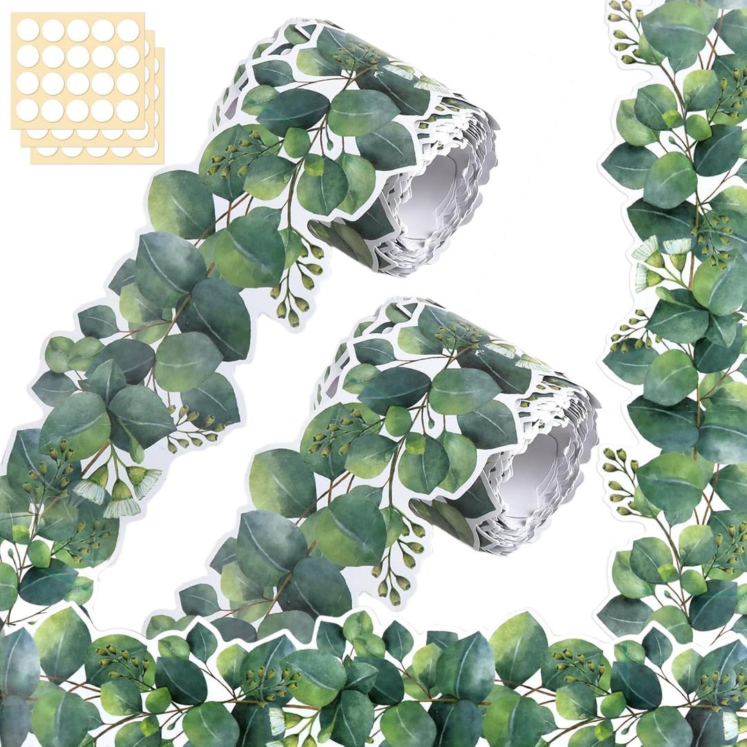 2 Rolls Bulletin Board Borders, 3" Poster Board Decorations Trim with Removable Adhesive Dot, Tropical Leaves Patterns for Classroom Party School Office Daycare Home Decoration (3" x 32.8ft)