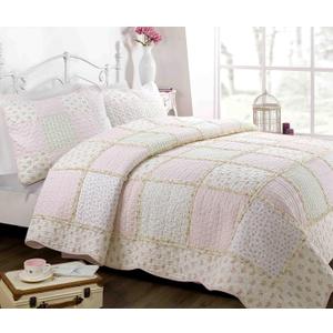 Cozy Line Home Fashions Floral Light Pink True Patchwork 100% Cotton Girl Quilt Bedding Set, Reversible Coverlet Bedspread (Sweet Peach, Twin - 2 Piece)