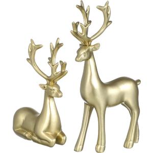 BESPORTBLE Christmas Reindeer Sculpture, 2Pcs Resin Deer Christmas Decoration Gold Elk Statues for Living Room, Desktop, Table Centerpiece, Bookshelf Xmas Home Decor