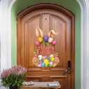Yinkin Happy Easter Door Decoration Easter Wreaths for Front Door Bunny Floral Bucket Hanging Sign Welcome Wood Sign Wall Hanging Eggs Plaque Decoration for Shop Garden Home Party Supplies(Bunny Ear)