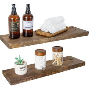 BGMG Floating Shelves 24 inch Long, Distressed Rustic Wooden Wall Shelves for Bathroom Living Room Bedroom Kitchen Farmhouse Set of 2-24x6.7x1.25 inch-Distressed Walnut