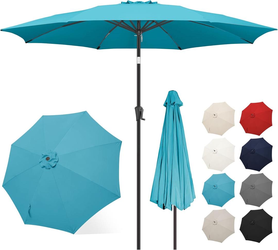 FLAME&SHADE 11 ft Patio Umbrella - Table Umbrella Outdoor with Push Button Tilt and Crank, UV Protection, 8 Sturdy Ribs, Market Umbrella for Garden, Deck, Backyard, Lawn, Pool and Beach(Aqua Blue)