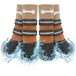 SCENEREAL Anti Slip Dog Socks Boots, Dog Shoes for Hot/Cold Pavement, Waterproof Grip Doggy Booties for Hardwood Floor, Rain Paw Protectors for Small Medium Large Senior Old Dogs, Khaki M (Khaki(Pack of 4+2))