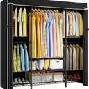 ULIFHOME E3C Heavy Duty Portable Closet Wardrobe with Fabric Cover, Freestanding Clothes Rack Holds up to 850 lbs, Metal Garment Rack Organizer for Clothing, 59.5" W x 16.5" D x 77.4" H, Black