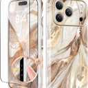 GVIEWIN for iPhone 17 Pro Case Compatible with MagSafe, with Screen Protector [Full Camera Protection] Military-Grade Shockproof Slim Magnetic Marble Phone Case for 17 Pro 6.3", Topaz/Gold