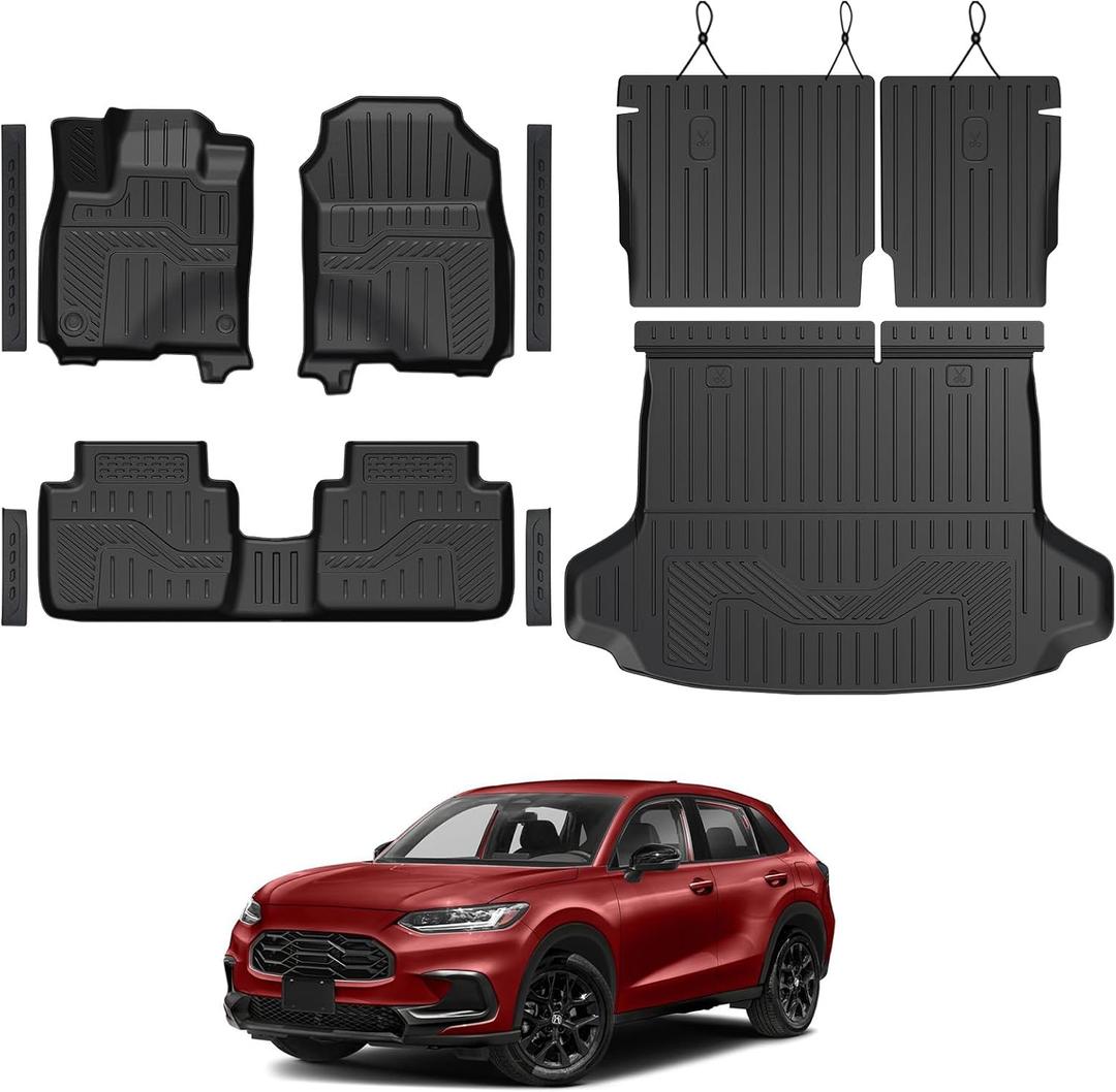 Floor Mats for Honda HR-V 2023-2026, All Weather Floor Mats Trunk Cargo Liner with Backrest Protectors and Door Sill Guards Accessories, Full Coverage Set