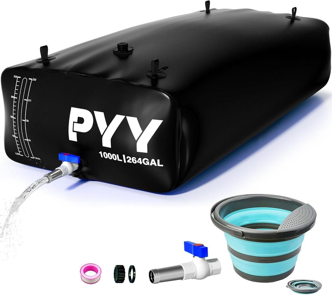 PYY Portable 264 Gallon Water Bladder - Truck Bed,Carrier Cart, Large Water Bob Bathtub Emergency Water Bladders for Outdoor RV Car Camping,Water Bladder Tank with Spigot,Overflow Kit-Black 1000L