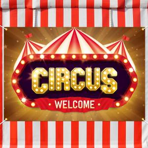 Welcome Circus Backdrop Banner Decor Brown - Red White Striped Tent Carnival Theme Party Decorations for Girls Boys Supplies 70.9"L x 47.2"W