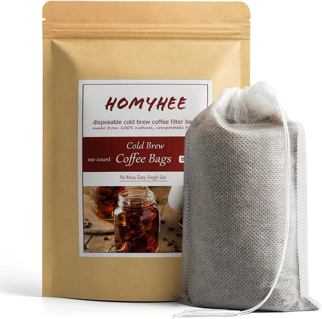 No Mess Cold Brew Coffee Filters - 100 Count Disposable Fine Mesh Brewing Bags for Concentrate/Iced Coffee Maker, French/Cold Press Kit, Hot Tea in Mason Jar or Pitcher, 4 x 6 Inches