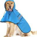 Reflective Dog Rain Coat - Waterproof Adjustable Pet Raincoat Jacket, Lightweight Hooded Dog Rain Coat Poncho for Small to X- Large Dogs and Puppies (Blue, X-Large)