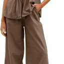 Tankaneo Womens 2 Piece Outfits Summer Strapless Tube Tops Wide Leg Pants Cotton Vacation Pleated Matching Lounge Set