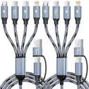 Dual Type-C 4 in 2 USB A/C Multi Charging Cable, Charging Cords for Multiple Devices with Dual Type-C/IP/Micro USB Cable, Multiple Phone Charger Cord for iPhone17-11/Android/Travel/Car/Home- 2Pcs 5FT