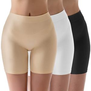 MELERIO Women's Slip Shorts, Comfortable Boyshorts Panties, Anti-chafing Spandex Shorts for Under Dress (20-22, 3 Pack(black, White, Beige))