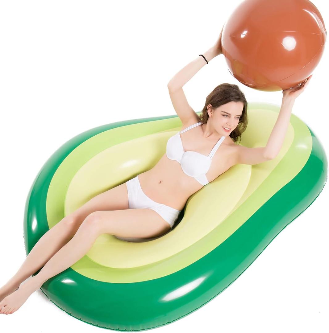 Jasonwell Inflatable Avocado Pool Float Floatie with Ball Water Fun Large Blow Up Summer Beach Swimming Floaty Party Toys Lounge Raft for Adults (XL)