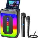 Karaoke Machine for Adults & Kids, Portable Bluetooth Speaker with 1 Wireless Karaoke Microphone and 1 Wired Mic, Pa System with Light for Homer Party/Birthday Gifts