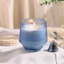 6 Pcs 13.5 OZ Blue Large Candle Jars for Making Candles, Ribbed Unique Candle Jars, Glass Jars with Wooden Lids and Labels for Candle Making Supplies, Container, Blue Table Decor, Gift (Medium)